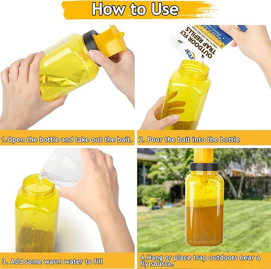 Dwcom 2 Pack Fly Traps Outdoor with Fly Bait, Fly Repellent for Outdoor Use Only, Controls Flies for Patios, Barns, Ranches, Hanging Fly Traps