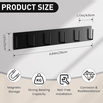 Magnetic Key Holder for Wall, Magnetic Key Hook with 6 Hooks for Metal Entrance Door, Refrigerator,Kitchen, Magnetic Key Hanger, Magnetic Key Rack for Hanging Keys, Towels and Kitchen Utensils
