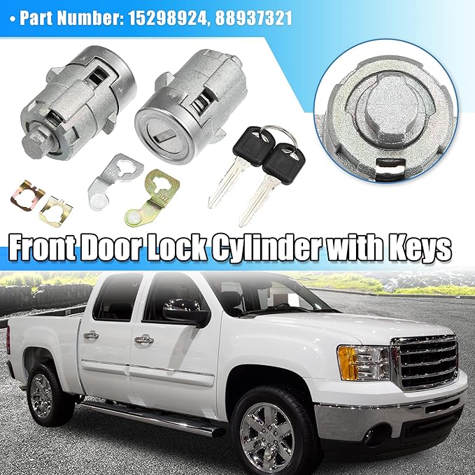 X AUTOHAUX 1 Pair Door Lock Cylinder Set w 2 Key for GMC Sierra 1500 2500 3500 Yukon for Chevy Silverado Tahoe Suburban for Hummer H2 for Cadillac Front Left Right Door Lock Tumbler 15298924
