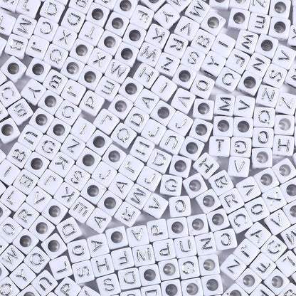 1000pcs Acrylic Small Letter Beads Cube Letter Beads Acrylic Letter Alphabet for Jewelry Making Alphabet Beads (White/Silver)