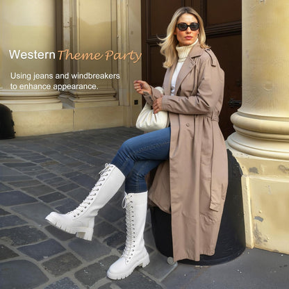 Vepose Women's 953 Knee High Combat Boots Chunky Platform Heel, Lace Up Gothic Punk Work Boots for Dresses and Jeans .
