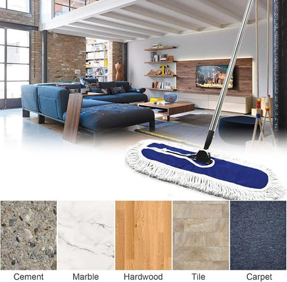 24" 3 Pack Industrial Strength Cotton Dry Dust Mop Head Refill, Fits 24 Inch Frame, Hardwood Floor Duster Broom, Dry Floor Cleaning for Hardwood, Ceramic, Marble Tile