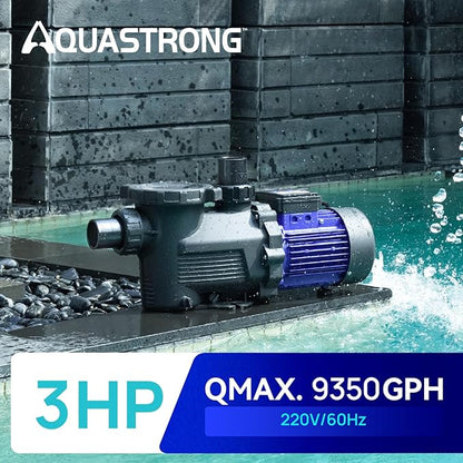 AQUASTRONG In/Above Ground Pool Pump, High Flow (Single Speed, 3HP, 9350 GPH, 220V)