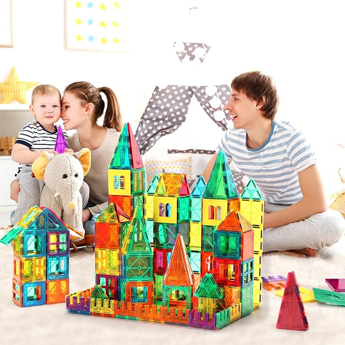 FNJO Magnetic Tiles, 95PCS Magnet Building Set, Magnetic Building Blocks,Construction STEM Learning and Playing Toys for Kids, Montessori Toy for Preschool Boys Girls Toddlers Classroom Must-Haves
