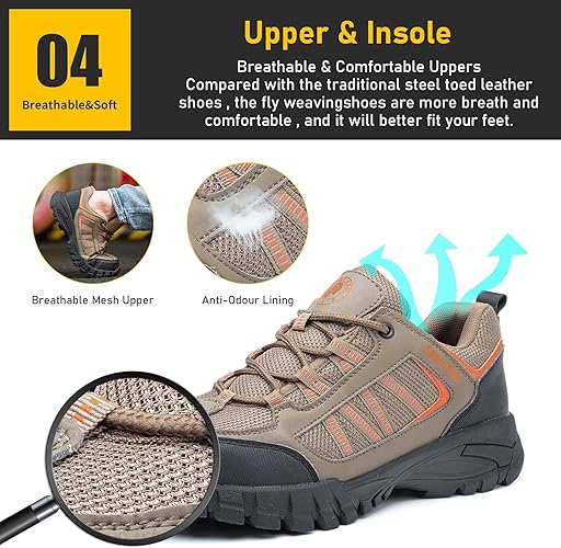 ANGRYRAM Steel Toe Shoes for Men Women Lightweight Indestructible Work Shoes Breathable Slip Resistant Safety Sneakers Comfortable Puncture Proof Shoes for Working Construction Industry
