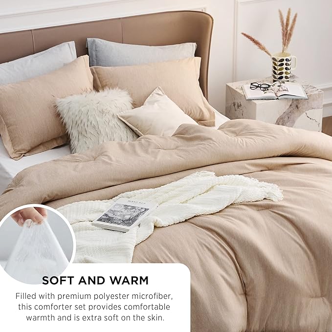 Bedsure California King Comforter Set - Warm Sand Soft Bedding for All Seasons, Cationic Dyed Bed Set, 3 Pieces, 1 California King Size Comforter (104"x96") and 2 Pillow Shams (20"x36"2")