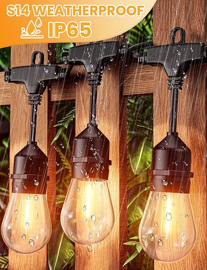Svater Outdoor Led String Lights 50FT, Patio Lights with 16pcs S14 Shatterproof Bulbs, 1 Watt E26 Dimmable 2700K Warm White, IP65 Waterproof, Commercial Grade Light