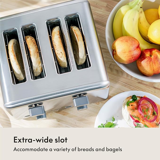 BELLA 4 Slice Toaster with Auto Shut Off - Extra Wide Slots and Removable Drop-Down Crumb Tray with Cancel and Reheat Function - For Texas Toast, Large Bread  Bagel, Stainless Steel