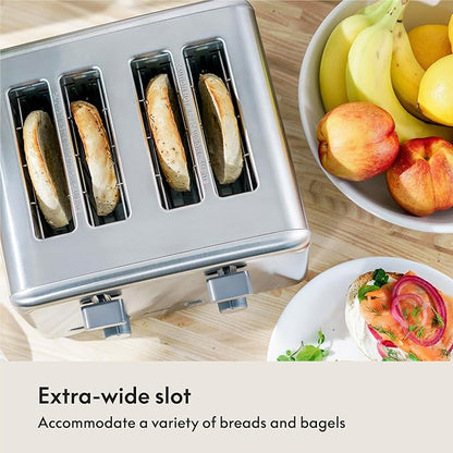 BELLA 4 Slice Toaster with Auto Shut Off - Extra Wide Slots and Removable Drop-Down Crumb Tray with Cancel and Reheat Function - For Texas Toast, Large Bread  Bagel, Stainless Steel