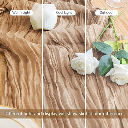 2PCS Table Runner Cheesecloth 10FT Nude Boho Gauze Cheese Cloth Rustic Sheer Table Runners for Wedding Bridal Baby Shower Party Decoration