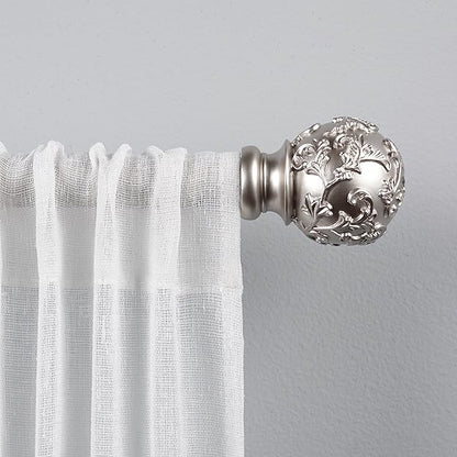 EXCLUSIVE HOME Vine 1" Curtain Rod and Coordinating Finial Set, Matte Silver, Adjustable 36"-72"