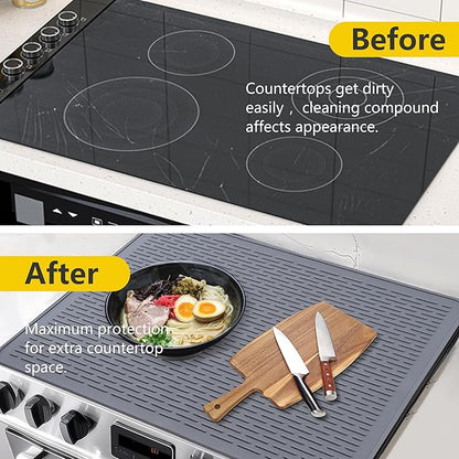 Extra Large Silicone Stove Top and RV Stovetop Cover - 28"x20" Heat Resistant Glass Cooktop Protector and XL Dish Drying Mat for Kitchen Counter