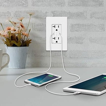 TOPGREENER 4.8A High Speed USB Outlet Wall Charger, 24W, 20A TR Receptacle Compatible with iPhone SE11XSXRX8, Samsung Galaxy S20S10S9Note, LG, HTC  More, TU22048A-W, White