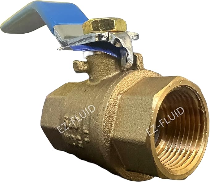 EZ-Fluid 12" Threaded Brass Ball Valve Full Port Female Water Stop Shut Off,Heavy Duty LF,Quarter Turn,Blue Handle (1-Pack)