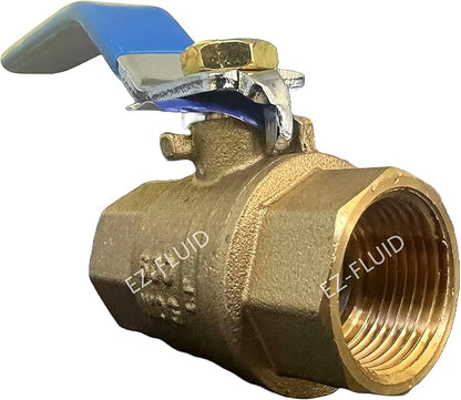 EZ-Fluid 12" Threaded Brass Ball Valve Full Port Female Water Stop Shut Off,Heavy Duty LF,Quarter Turn,Blue Handle (1-Pack)
