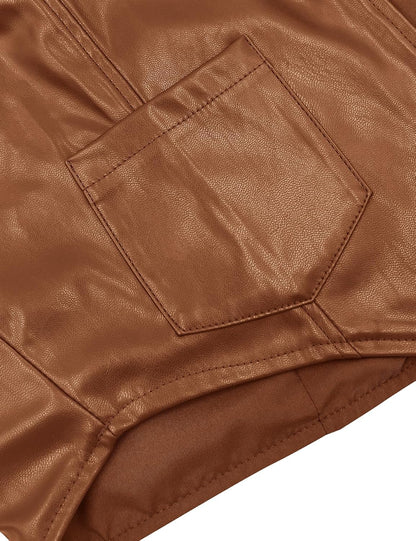 Fallorchid Women's Button Up Sleeveless Vest Crop Tops Sexy V Neck Faux Leather Jacket Waistcoat