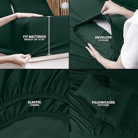 Utopia Bedding Queen Bed Sheets Set - 4 Piece Bedding - Brushed Microfiber - Shrinkage and Fade Resistant - Easy Care (Queen, Emerald)