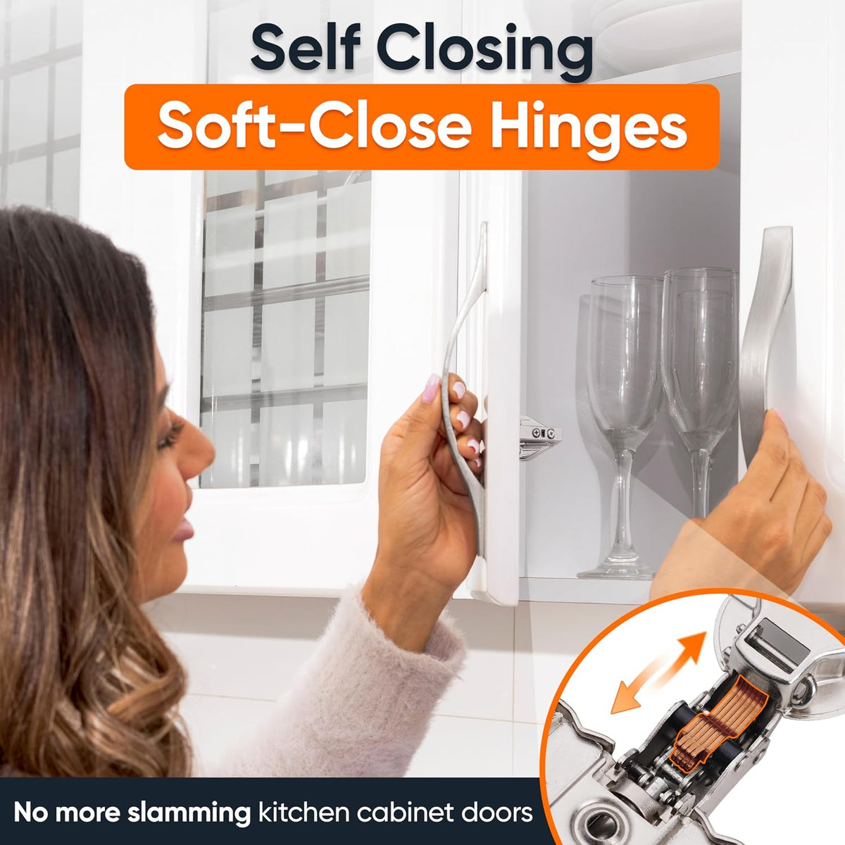 (2 PCS) Full Overlay Soft Close Cabinet Hinges for Kitchen Cabinets - 105° Face Frame Concealed Cabinet Door Hinge -3 Way Adjustability -Clip on Plate & Matching Screw 4 Easy Installation