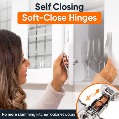 (2 PCS) Full Overlay Soft Close Cabinet Hinges for Kitchen Cabinets - 105° Face Frame Concealed Cabinet Door Hinge -3 Way Adjustability -Clip on Plate & Matching Screw 4 Easy Installation