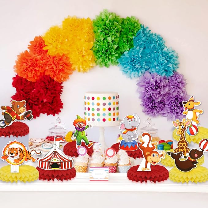 Carnival Circus Honeycomb Centerpieces, KSKSPE 9Pcs Carnival Circus Party Table Centerpieces Carnival Circus Birthday Decorations Carnival Theme Party Table Decoration for Carnival Circus Supplies
