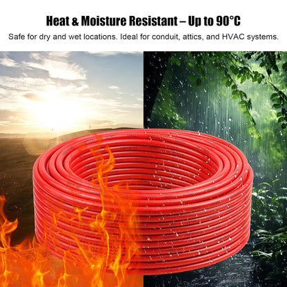 6 Gauge THHN Wire, 50FT Red Stranded Copper Electrical Wire, 600V, Heat & Oil Resistant, Nylon Sheath Building Wire for Indoor/Outdoor Use