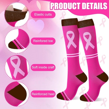 48 Pairs Pink Out Socks Bulk for Women Breast Cancer Awareness Team Socks Compression Sport Stockings for Pink Ribbon Events Fundraiser Christmas Stocking Stuffers