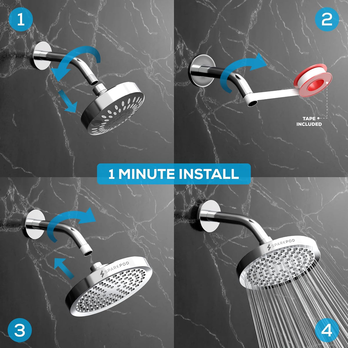 SparkPod 6 in Round Rain Shower Head, Polished Chrome