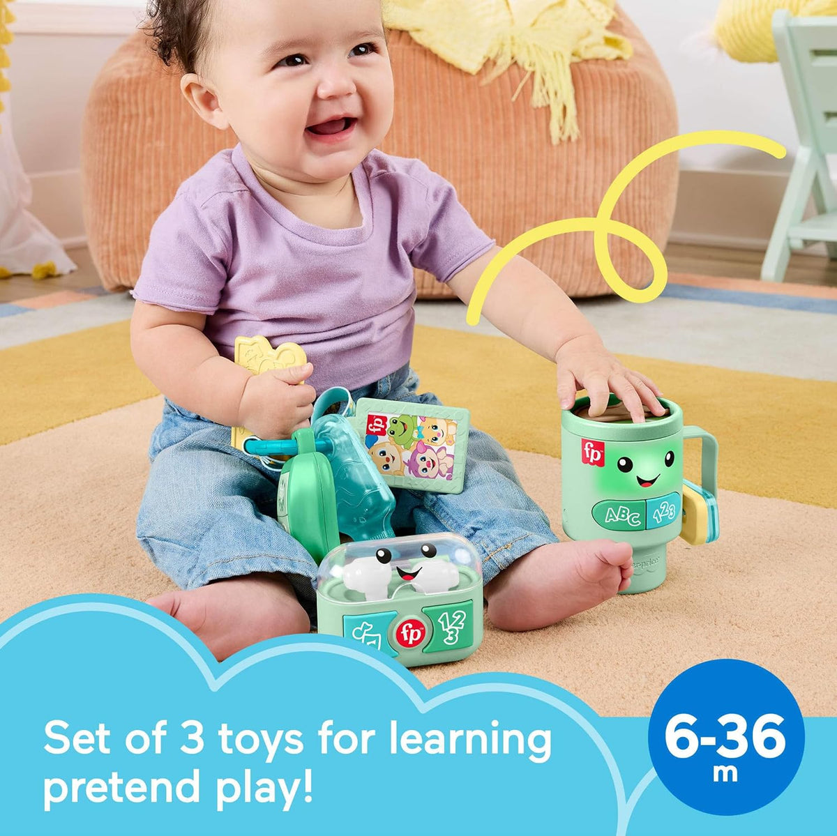 Fisher-Price Laugh & Learn Ready to Go Gift Set | 3 Electronic Baby Toys with Learning Activities, Pretend Play for Toddlers and Infants Ages 6+ Months