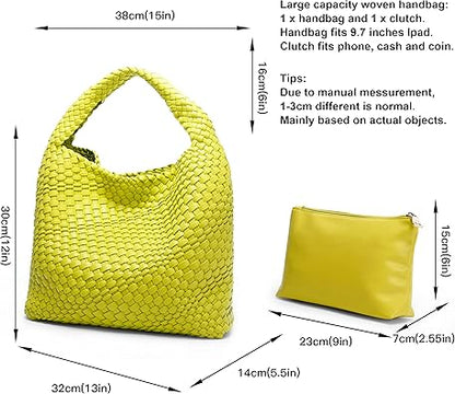 Queenoris Fashion Woven Purse for Women Top-handle Shoulder Bag Soft Summer Hobo Tote Bag