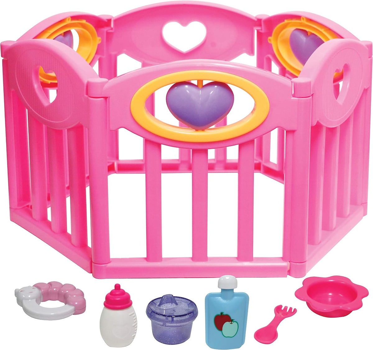 JC Toys Baby Doll Play Pen Gift Set for Keeps Playtime!|Fits Dolls up to 17" | Adjusts to Different Shapes | Play Accessories| Ages 2+, Light Pink (Play pen and accessories are different colors than pictures)