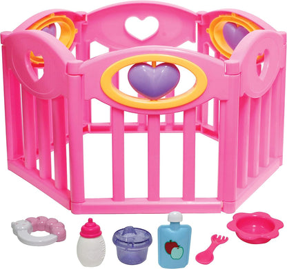 JC Toys Baby Doll Play Pen Gift Set for Keeps Playtime!|Fits Dolls up to 17" | Adjusts to Different Shapes | Play Accessories| Ages 2+, Light Pink (Play pen and accessories are different colors than pictures)