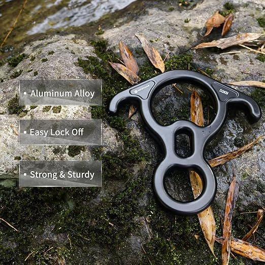 NewDoar 50KN 11000 LBF Rescue Figure,8 Descender Large Bent-Ear Belaying and Rappelling Gear Belay Device for Rock Climbing, Aerial Dance,Ziplining and Peak Rescue 7075 Aluminum Alloy
