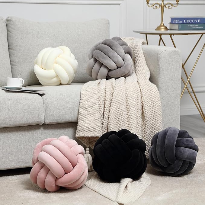 Petrella Knot Pillow Throw Pillows Ball Round Cute Throw Pillows Home Decor Cushion Decorative Aesthetic Spandex,Black 8inch