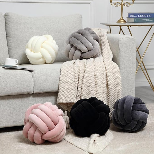 Petrella Knot Pillow Throw Pillows Ball Round Cute Throw Pillows Home Decor Cushion Decorative Aesthetic Spandex,Black 8inch