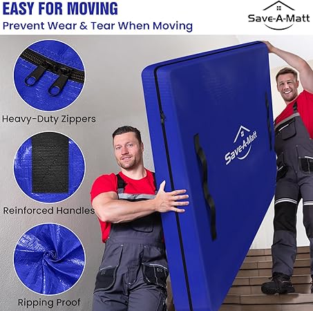 Mattress Bags for Moving - Extra Thick  Durable Queen Mattress Cover for Moving - Reusable Waterproof Tarp Mattress Protector with Heavy Duty Handles (82x62x15 Queen Size)