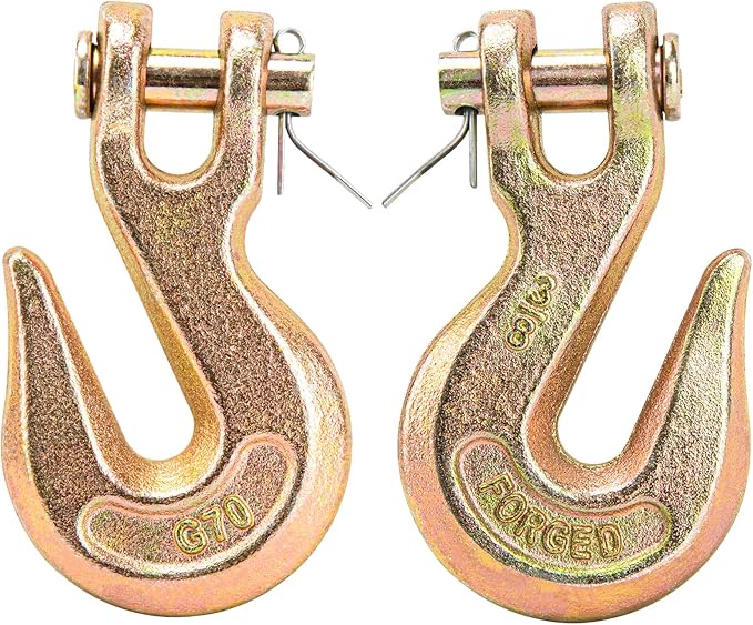 3/8 Chain Hook, Chain Hooks 3/8 Heavy Duty, 6600Lbs G70 Clevis Grab Hook 3/8 Inch for Trailer Truck Tow Chain Transport -Yellow Chromate Finish (2 Pack)