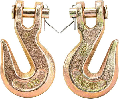 3/8 Chain Hook, Chain Hooks 3/8 Heavy Duty, 6600Lbs G70 Clevis Grab Hook 3/8 Inch for Trailer Truck Tow Chain Transport -Yellow Chromate Finish (2 Pack)