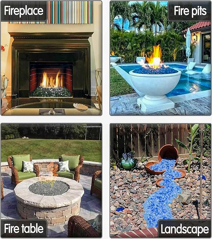 GRISUN Onyx Black Fire Glass Diamonds for Fire Pit, 1 Inch High Luster Reflective Tempered Glass Rocks for Natural or Propane Fireplace, Safe for Outdoors and Indoors Firepit Glass, 20 Pounds