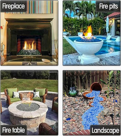 GRISUN Onyx Black Fire Glass Diamonds for Fire Pit, 1 Inch High Luster Reflective Tempered Glass Rocks for Natural or Propane Fireplace, Safe for Outdoors and Indoors Firepit Glass, 20 Pounds