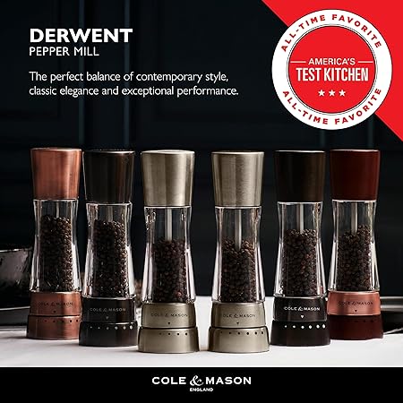 COLE  MASON Derwent Pepper Grinder - Copper Mill Includes Gourmet Precision Mechanism and Premium Peppercorns