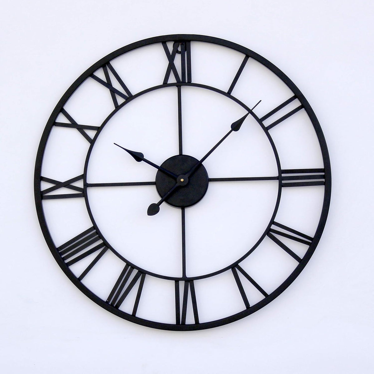 24 Inch Metal Wall Clock for Living Room Bedroom Decor | Cut Out Roman Numeral Medium Wall Clocks | Hand Crafted Analog Watches Home Office Farm House (Black