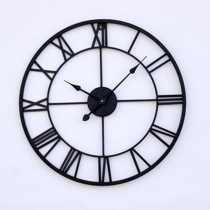 24 Inch Metal Wall Clock for Living Room Bedroom Decor | Cut Out Roman Numeral Medium Wall Clocks | Hand Crafted Analog Watches Home Office Farm House (Black