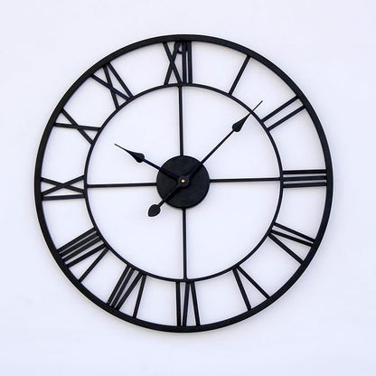 24 Inch Metal Wall Clock for Living Room Bedroom Decor | Cut Out Roman Numeral Medium Wall Clocks | Hand Crafted Analog Watches Home Office Farm House (Black
