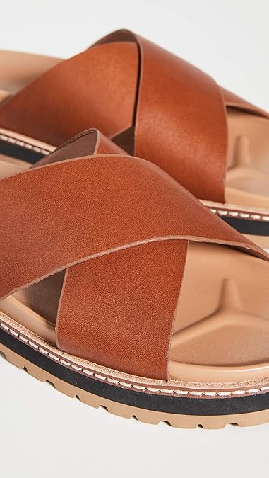 Madewell The Dayna Lugsole Slide Sandal in Leather English Saddle