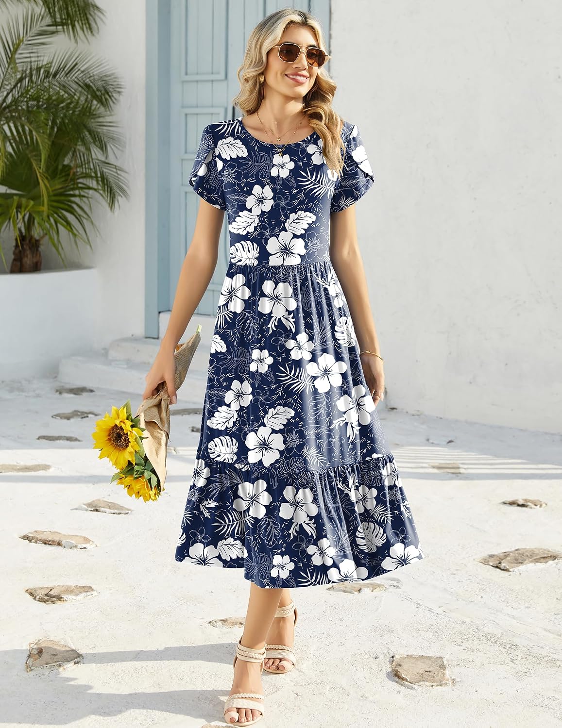 HOTOUCH Summer Dresses for Women 2026 Casual Midi Boho T Shirt Dress Ladies Sundress Aline Long Beach Vacation Clothes