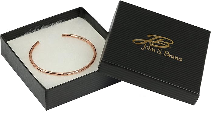 John S. Brana 3mm Hammered Copper Cuff Bracelet Handmade Jewelry - 100% Solid Uncoated Copper