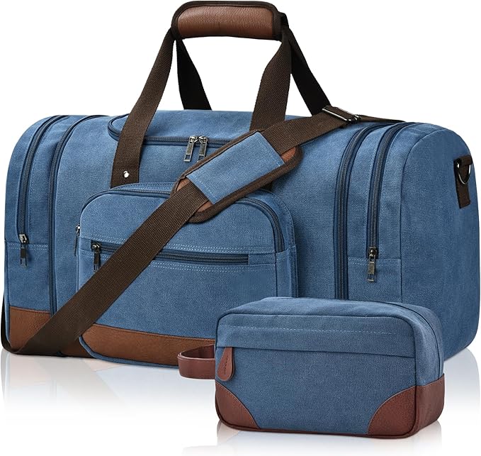 Litvyak Duffle Bag for Travel, 50L Canvas Travel Duffel Bags Overnight Weekend Gym Carry On Luggage Bag for Men & Womenn(Blue)
