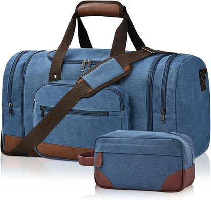 Litvyak Duffle Bag for Travel, 50L Canvas Travel Duffel Bags Overnight Weekend Gym Carry On Luggage Bag for Men & Womenn(Blue)