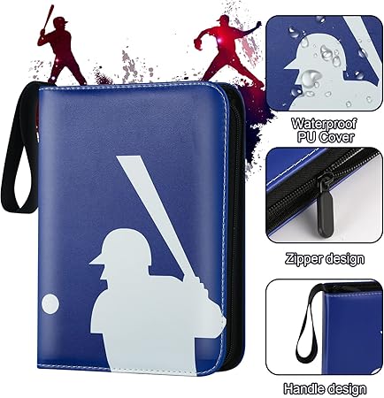 Baseball Card Binder, Trading Card Binder with Sleeves, Sports Card Binder Collectible Trading Card Albums Fits Cards with 50 Removable Sleeves (Blue, 400 Pockets)