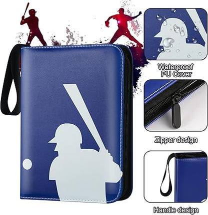 Baseball Card Binder, Trading Card Binder with Sleeves, Sports Card Binder Collectible Trading Card Albums Fits Cards with 50 Removable Sleeves (Blue, 400 Pockets)